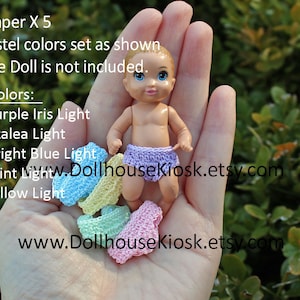 Baby Doll Clothes - Diapers x 5 - for 3&quot; Baby Doll - Pastel Colors Set
