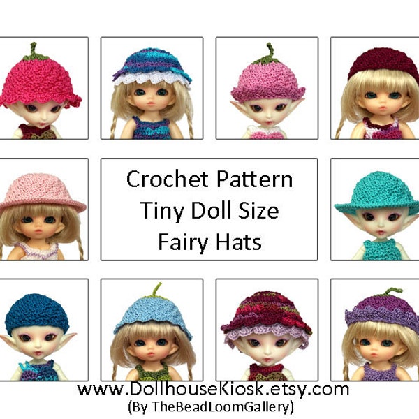 Crochet Pattern - Miniature Doll Size Fairy Hats - PukiPuki / RealPuki Size - PDF File Vol.3