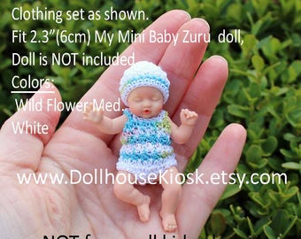 Clothes Set for Baby Doll – Crochet Onesie & Hat – Set as Shown – Fits 2.3” (6cm) My Mini Baby Zuru Doll