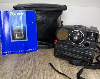 Polaroid Sonar OneStep BC Series Instant Camera Black w/ Case & Manual - Untested / As Is