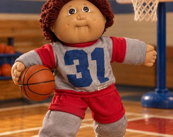 1982 Cabbage Patch Kids Boy Doll: Brown Eyes, Curly Hair, Sport Outfit #31