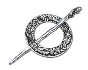 Pewter, Leaf Shawl Pin