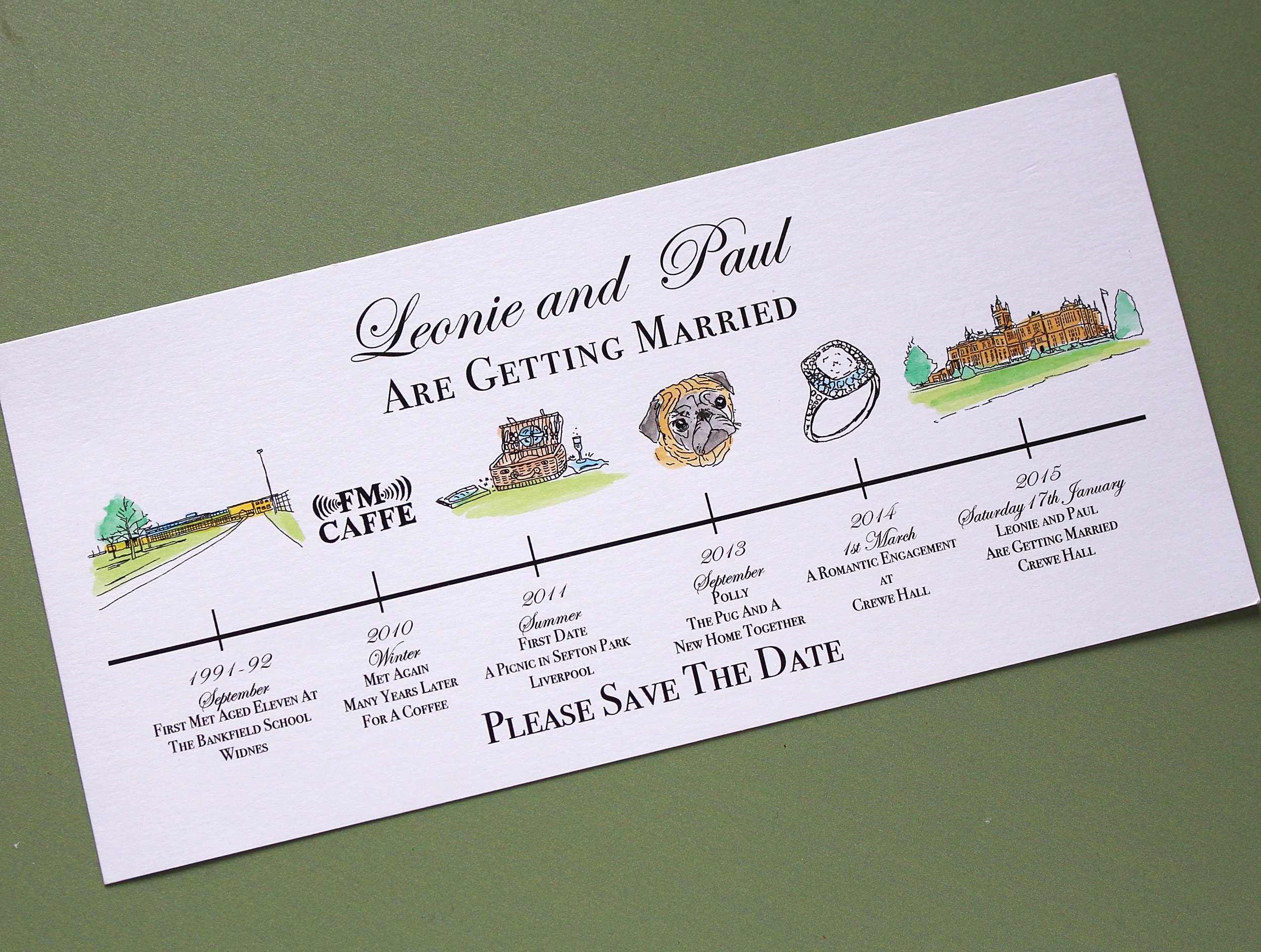 Timeline Save the Date Card, Wedding Announcement Card