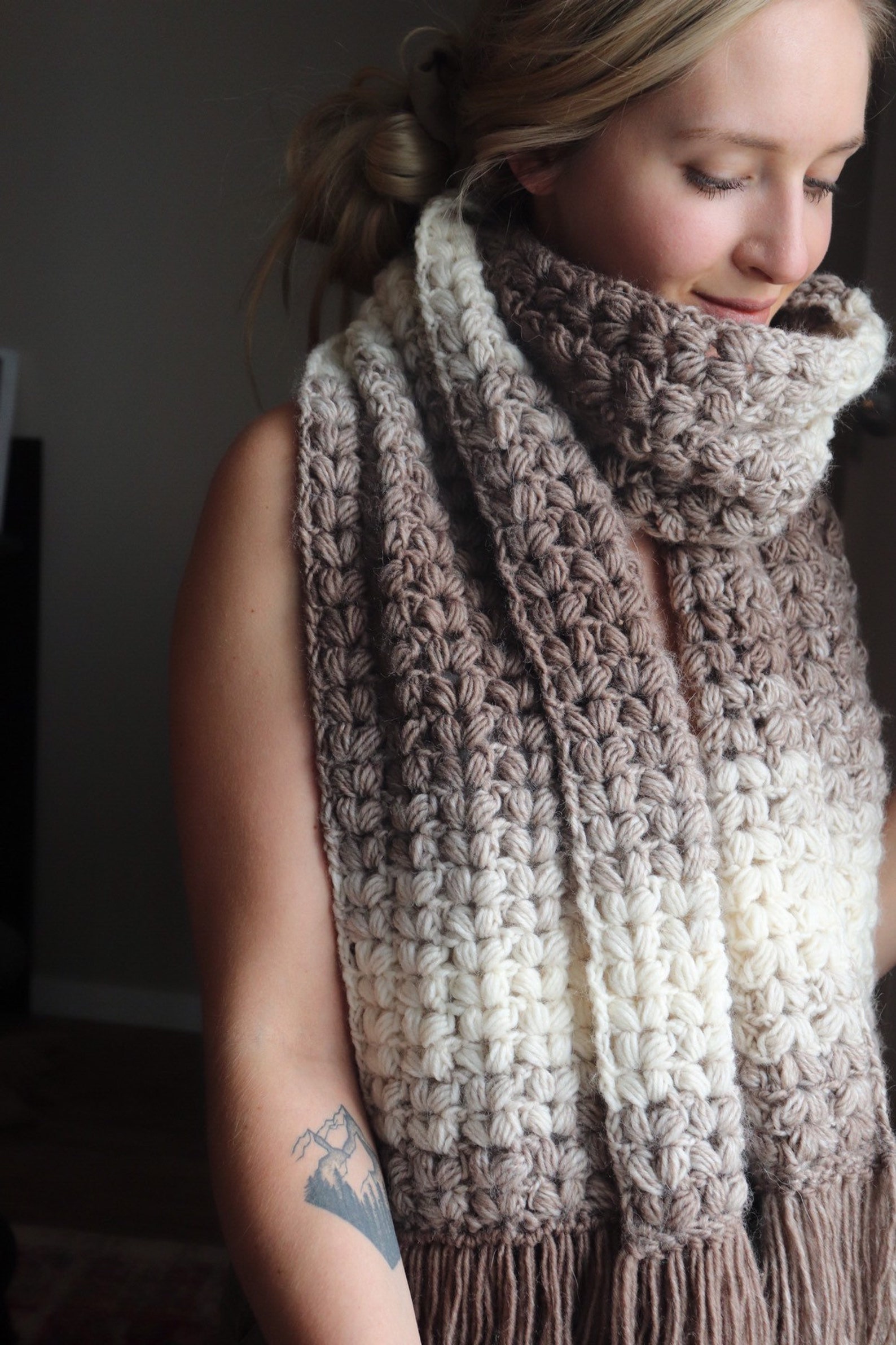 Puffed up Fringe Scarf X Crochet Pattern Etsy