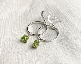 Peridot Hoop Earrings, August Birthstone Jewellery, Hoops With Stones, Green Stone Earrings, Open Circle Earrings, Made By Miss M