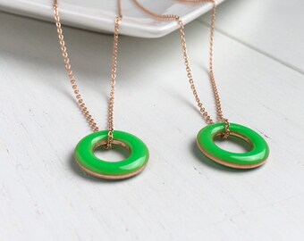 Circle Necklace, Neon Green Necklace, Washer Necklace, Girlfriend Christmas, Gift For Sister, Stocking Fillers For Her, Wife Gift, UK Shops