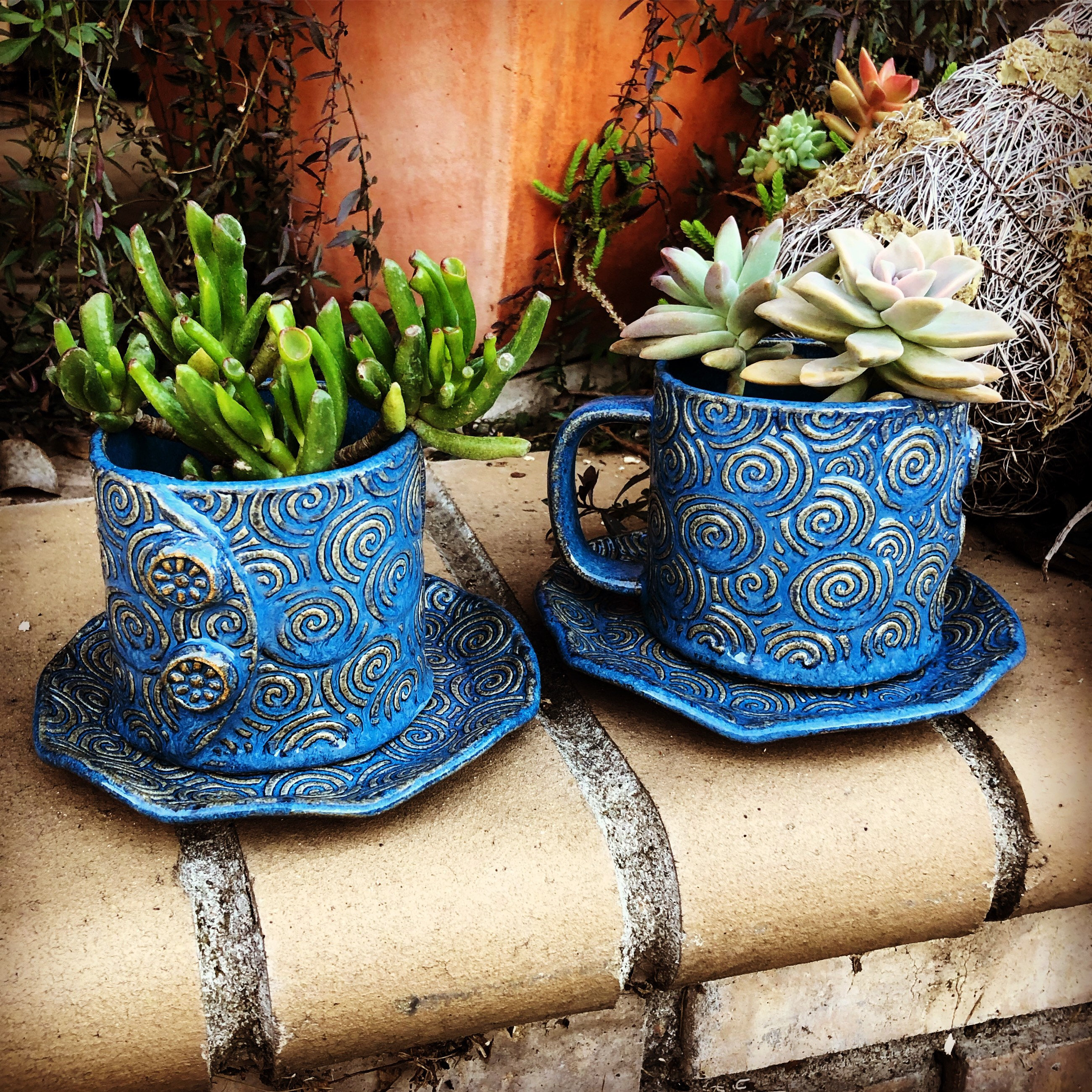 Coffee Cup Planters with Saucer Hand Built Ceramics Pots for Etsy