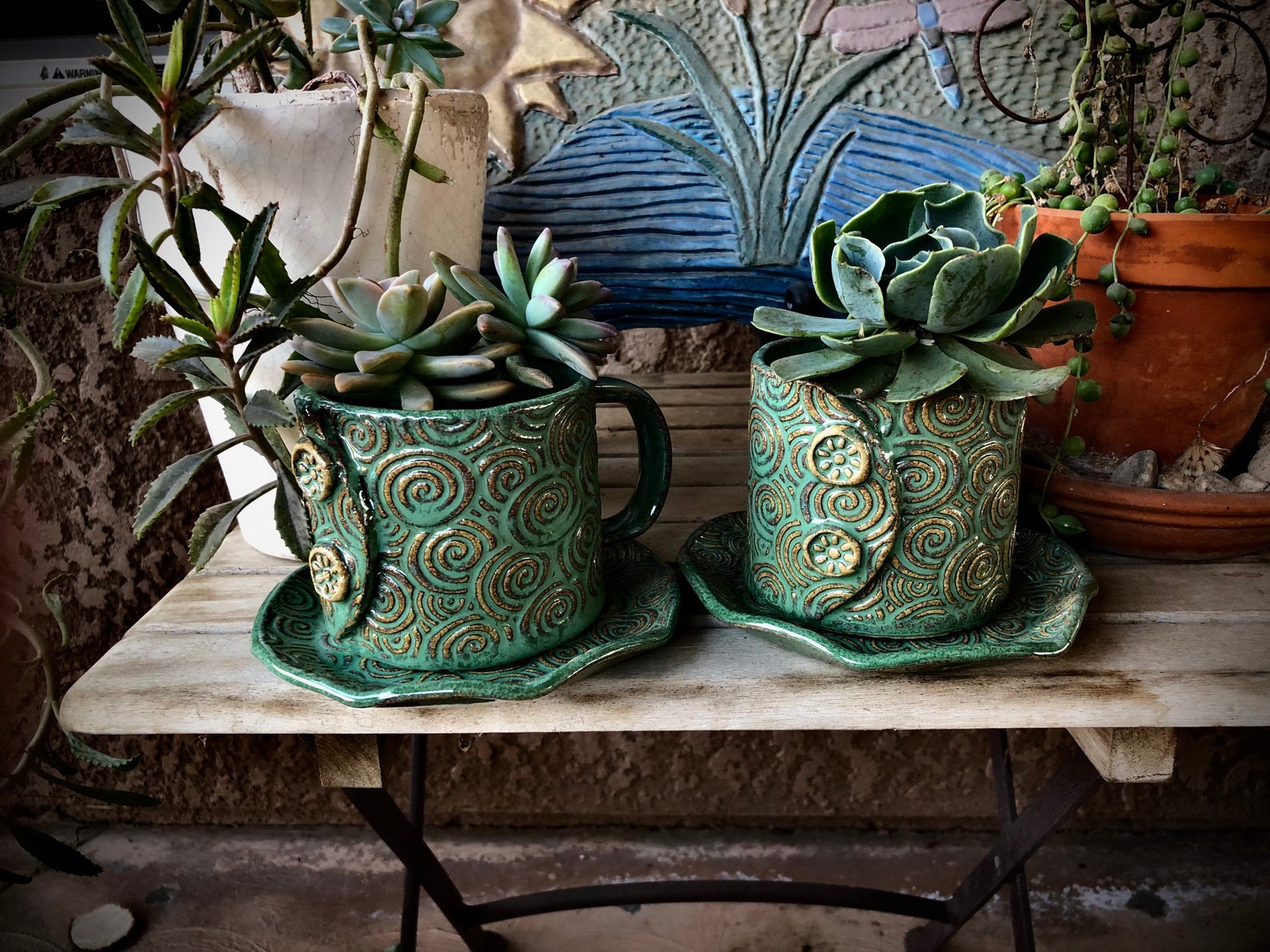 Coffee Cup Planters with Saucer Hand Built Ceramics Pots for Etsy