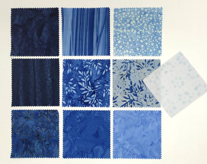 Charm pack Azure colour 40 pieces precut quilt fabric Batik bundle of 5 squares