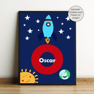 Personalised Rocket Print | Instant Download | Nursery Print | Space Theme | Print for Boys | Printable Wall Art | Stars Wall Art Nursery
