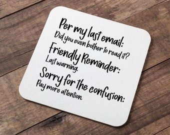 Office Sayings Coaster, Email Definitions Coaster, Work Gift, Funny Gift for Co-worker, Tea Lover Gift