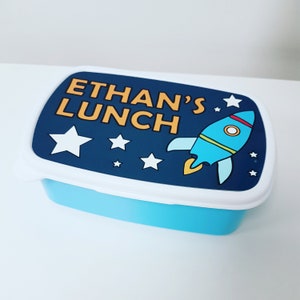 Personalisierte Lunchbox - Rakete und Sterne, Mittagessen Tupperware, personalisierte Schule Lunchbox, Back to School, kleine Sandwich Box