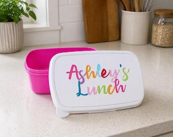 Personalised Multicoloured Name Lunch Box – Kids School Tupperware (18cm)