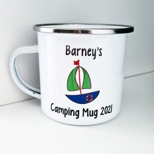 Personalised Enamel Mug - Boat, Gift for Kids, Camping Mug, Personalised Mug, Enamel Mug, Tin Mug, Boat Gift