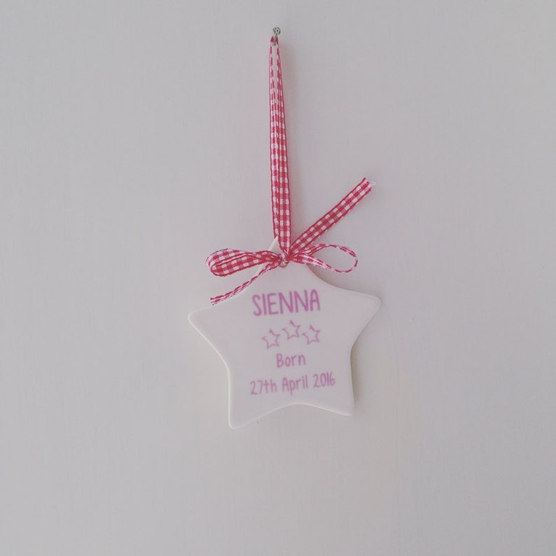 Peronalised New Baby Ceramic Star Gift, Personalised Baby Gift, Baby Keepsake, Personalised Star, Hanging Ornament for Baby Room, Nursery image 4