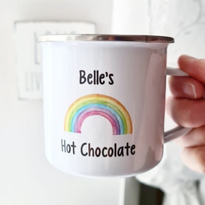 Personalised Enamel Mug - Rainbow, Gift for Kids, Camping Mug, Personalised Mug, Enamel Mug, Rainbow Gift, Rainbow Mug