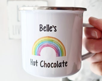 Personalised Enamel Mug - Rainbow, Gift for Kids, Camping Mug, Personalised Mug, Enamel Mug, Rainbow Gift, Rainbow Mug