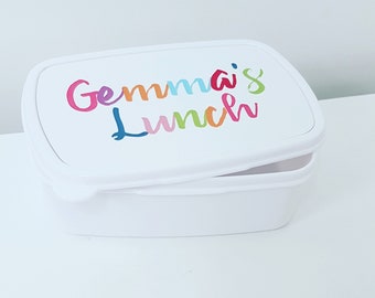 Personalisierte Lunchbox - mehrfarbiger Name, Lunch Tupperware, personalisierte Schule Lunchbox, Back to School, kleine Sandwich Box