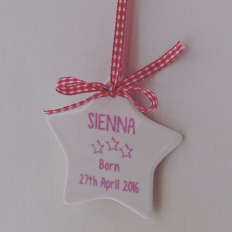 Peronalised New Baby Ceramic Star Gift, Personalised Baby Gift, Baby Keepsake, Personalised Star, Hanging Ornament for Baby Room, Nursery image 5