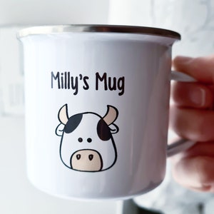 Personalised Enamel Mug - Cow, Floral, Gift for Kids, Camping Mug, Personalised Mug, Enamel Mug, Hot Chocolate Mug, Personalised Tin Mug