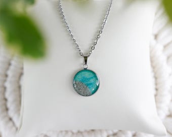 Green Resin Beach Necklace: Real Sand Ocean Pendant, Handmade