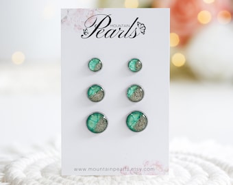 Green sand stud earrings, Beach lover unique gift, Beach earrings, Best friend gift, Sea earrings, River earrings Sand jewelry, Summer studs