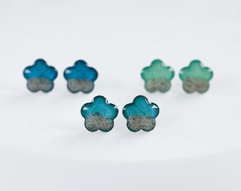 Real Sand Flower Stud Earrings: Ocean Resin Jewelry