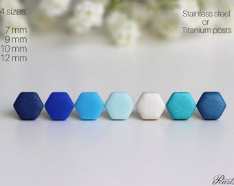 Hexagon stud earrings, Minimalist stud earrings,  Geometric earrings, Modern earrings, Titanium earrings, Hexagon minimalist, Colorful studs