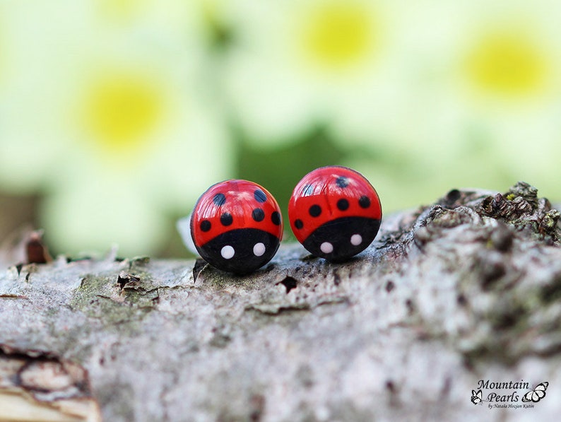 Ladybug Earrings, Titanium Earrings, Hypoallergenic, Red Stud Earrings, Lady Bug Studs, Little Girl Jewelry, Inspirational woman red gift image 1