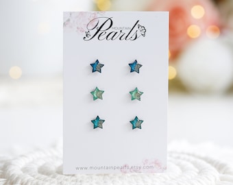 Real Sand Star Stud Earrings: Handpainted Resin Coastal Jewelry