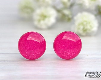 Pink Stud Earrings, Minimalist Earrings, Titanium earrings, Gift Women, Gift for sister, Little girl earrings, Mom daughter gift, Girls gift