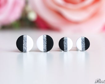 Black and white stud earrings, Gift women, Titanium earrings, Modern earrings, Simple stud earrings, Minimalist earrings, Everyday earrings