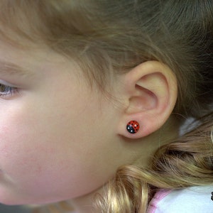 Ladybug Earrings, Titanium Earrings, Hypoallergenic, Red Stud Earrings, Lady Bug Studs, Little Girl Jewelry, Inspirational woman red gift image 2