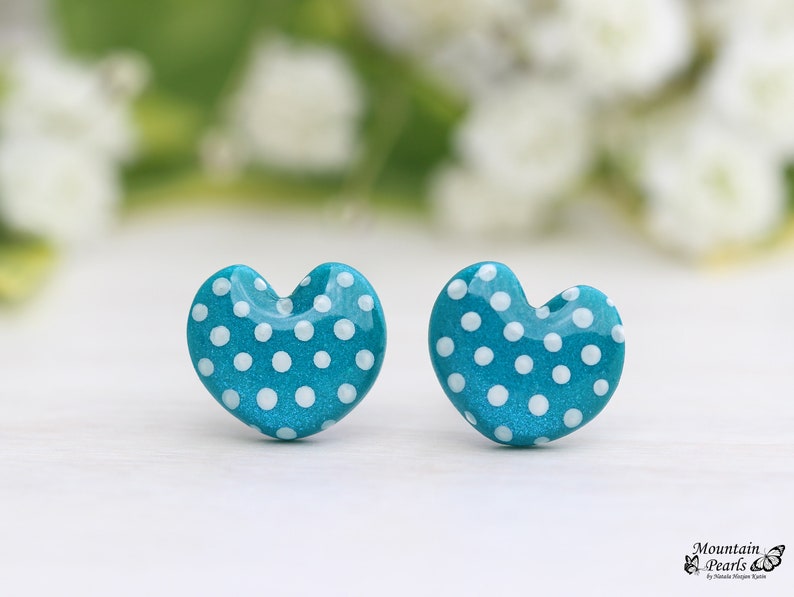 Turquoise Studs Heart Stud Earrings Hypoallergenic Titanium | Etsy