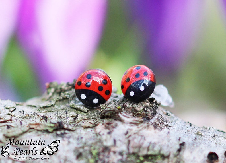 Ladybug Earrings, Titanium Earrings, Hypoallergenic, Red Stud Earrings, Lady Bug Studs, Little Girl Jewelry, Inspirational woman red gift image 3