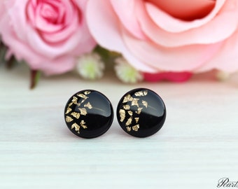Black gold earrings, Gift women, Titanium earrings, Modern earrings, Simple stud earrings, Minimalist earrings, Earrings for sensitive ears