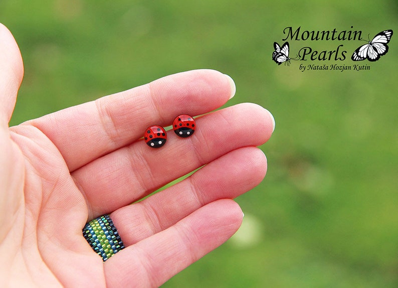 Ladybug Earrings, Titanium Earrings, Hypoallergenic, Red Stud Earrings, Lady Bug Studs, Little Girl Jewelry, Inspirational woman red gift image 8