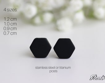 Hexagon Stud Earrings Minimalist, Titanium earrings studs, Geometric earrings simple, Tiny stud earrings, Black earrings unisex, Men's gift