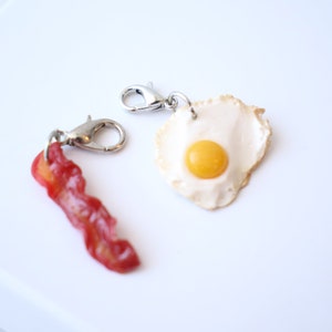 Bacon & Egg Clay Charms, best friends, miniature food, dollhouse, stitch marker, Bacon lover, planner, cute kawaii, chef, breakfast