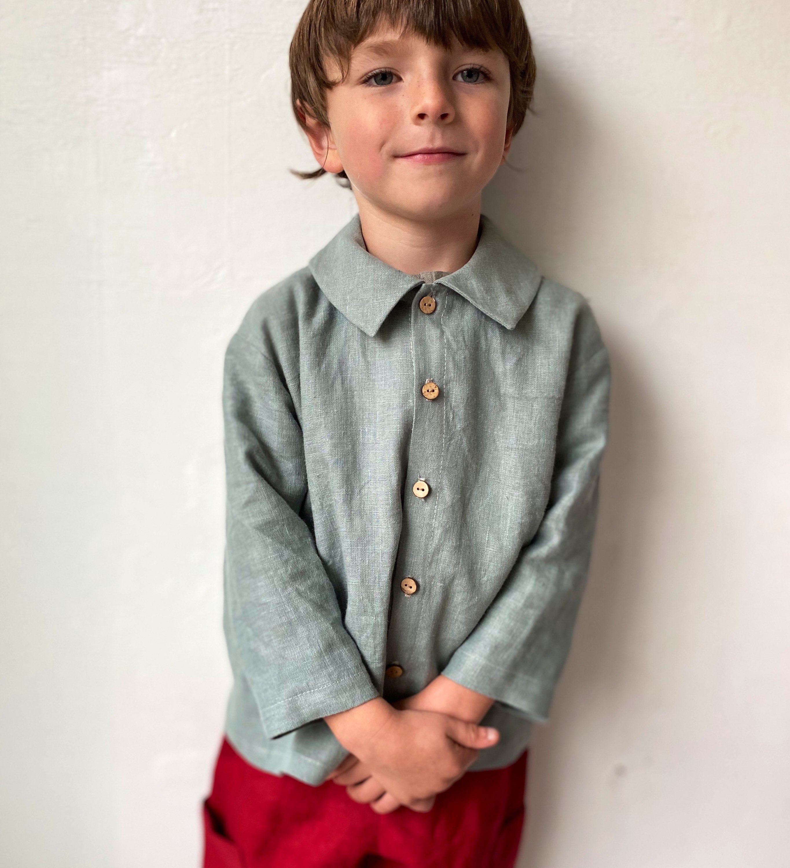 Manga larga Camisa vintage de lino para niños con botones Camisa de lino acogedora hecha a mano para niños pequeños Ropa Ropa para niño Tops y camisetas Camisas de vestir y abotonadas 