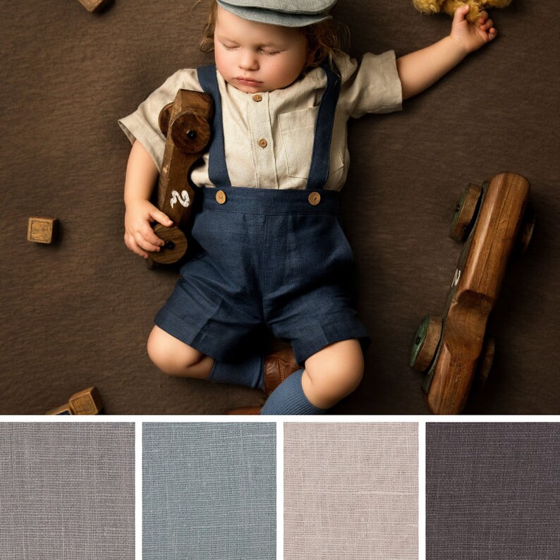 Boys Linen Suspender Shorts - Toddler Boy Wedding Outfit - 100%