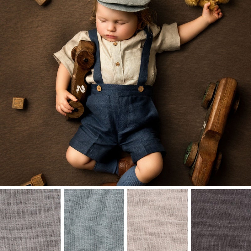 Boys Linen Suspender Shorts Toddler Boy Wedding Outfit Etsy