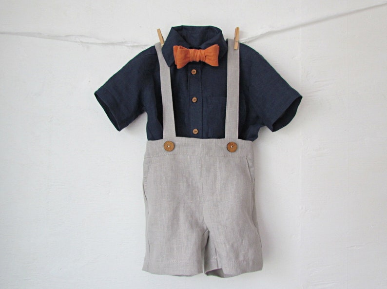Boys Linen Suspender Shorts Toddler Boy Wedding Outfit Etsy