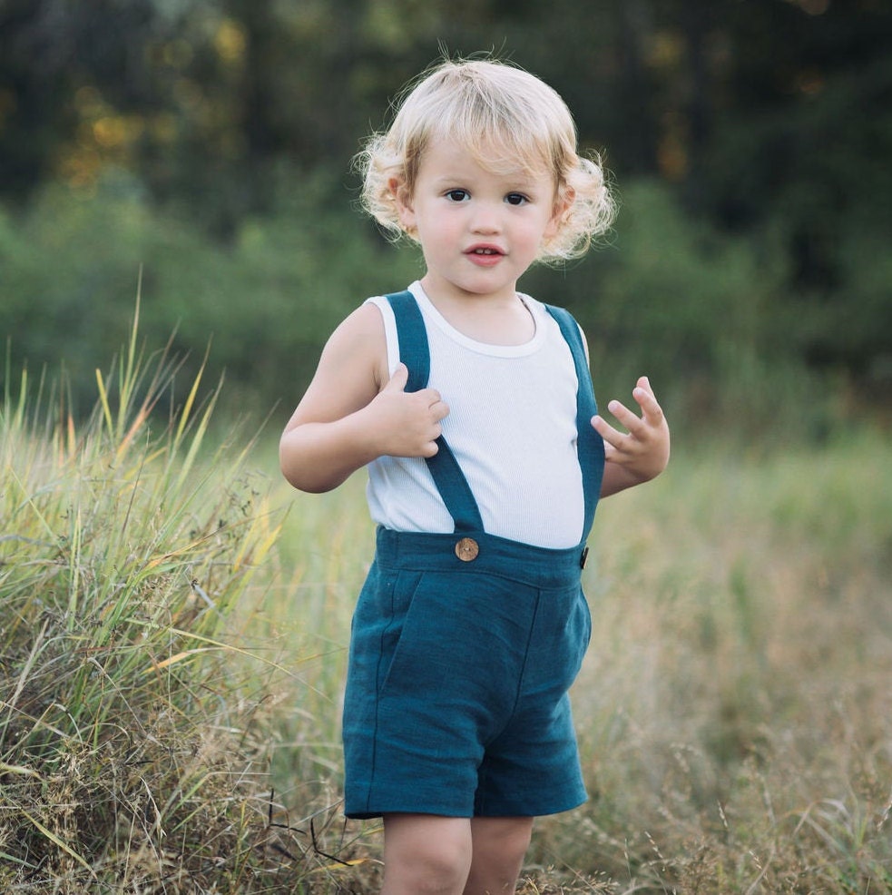 Boys Linen Suspender Shorts Toddler Boy Wedding Outfit Etsy