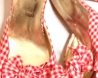 Red and white gingham mules, by Mauro Giuli.  Fifties pin up style Size 6UK
