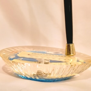 Vintage lucite resin pen holder paperweight with sea shells and aquarium design.