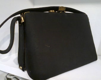 Vintage handbag.   Black vintage Box Bag made from grosgrain fabric