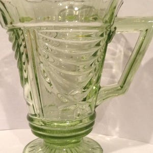Vintage green glass jug.  Pressed glass Art Deco Jug.