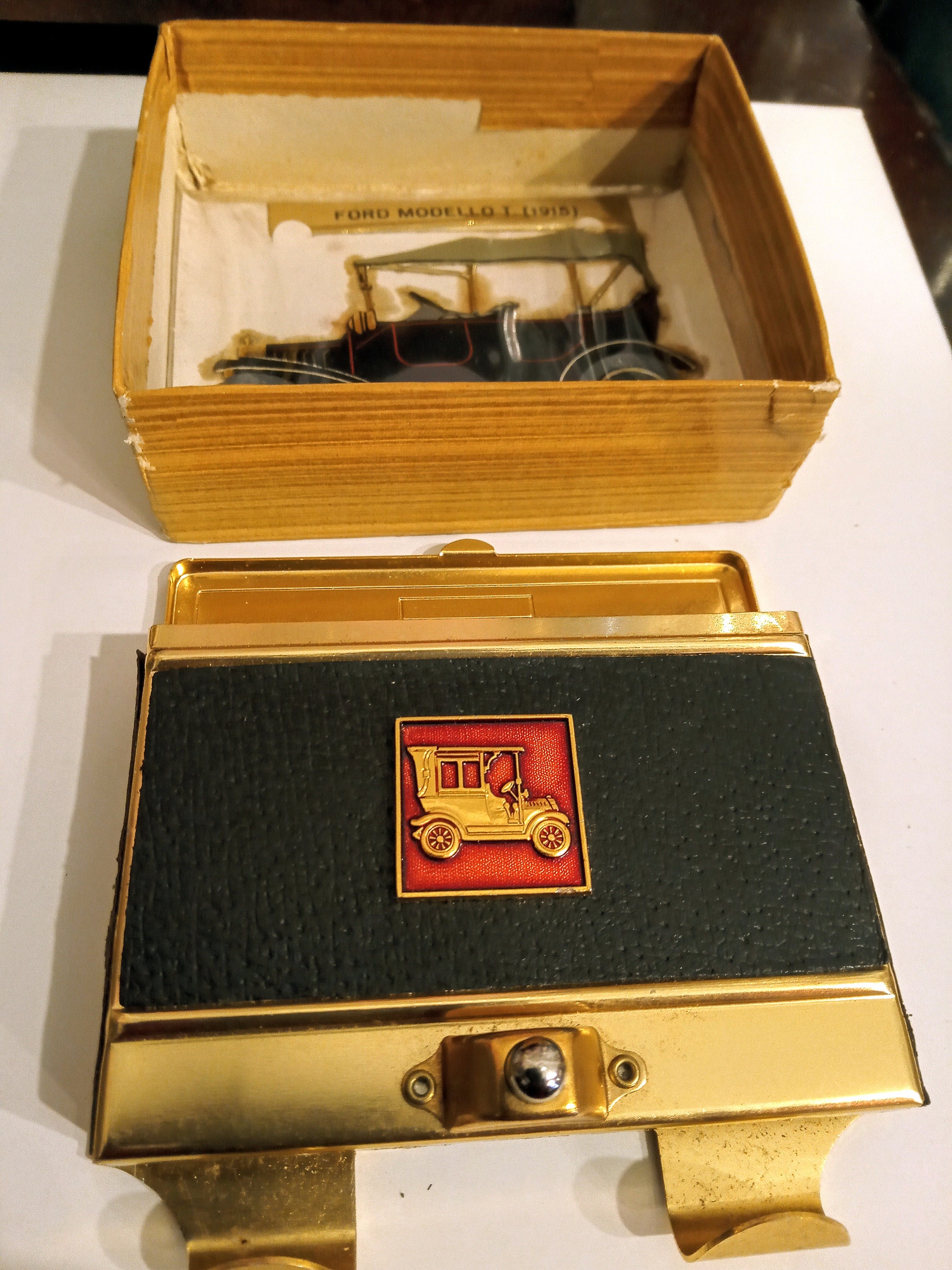 dashboard cigarette dispenser Car Mounted Cigarette Dispenser. This Gold, Red and Black Dispenser for  Cars,has a Box, and Includes a Vintage Car Motif