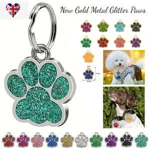 Free Engraving dog id / cat id name bling tag paw glitter personalised  dog cat pet id tags
